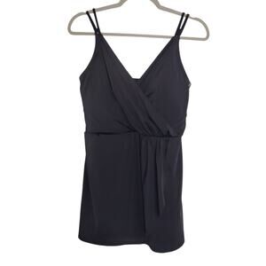 NWT Lands End Women's Sz M (10-12) Black Swim Dress V Neck Wrap Front One Piece